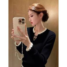 批发黑色V领<b class='q'>针织</b>衫女2025新款冬季独特超好看法式富家千金高级感<b class='q'>上衣</b>