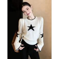 批发黑白撞色星星提花针织衫2026冬季爆款韩系简约<b class='q'>通勤</b>穿搭毛衣上衣女