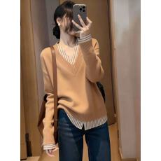 批发美式复古风慵懒松弛宽松舒适显瘦休闲卡其色上衣女2025冬v领毛衣