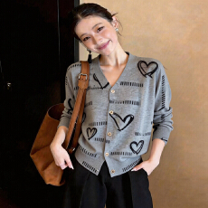 批发欧洲站2026春装<b class='q'>新款</b>欧货爱心V领水溶羊毛针织开衫女春秋慵懒<b class='q'>毛衣</b>