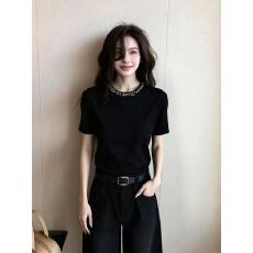 批发黑色钉珠上衣2026夏款独特漂亮巨好看气质女士针织冰丝小短袖t恤