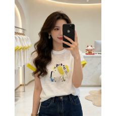 批发重工刺绣拼色冰丝短袖针织衫女夏季新款宽松时尚百搭超火减龄上衣