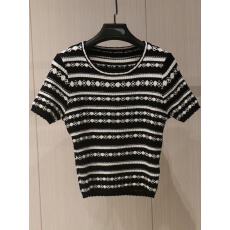 批发法式小香风复古黑白条纹短袖针织衫女圆领修身高级感上衣2026春夏