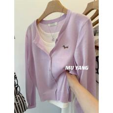 批发2026春季新款韩系超好看腊肠狗刺绣柔软舒适冰丝长袖<b class='q'>开衫</b><b class='q'>针织衫</b>女