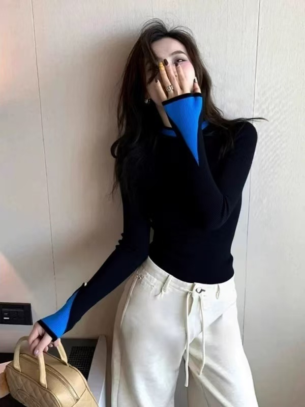 2026 봄 고급 센스 슈퍼 잘 생긴 부드러운 찹쌀 느긋한 바람 연령 감소 고유 한 Chic 느슨함 센스 배색 니트 스웨터 여성
