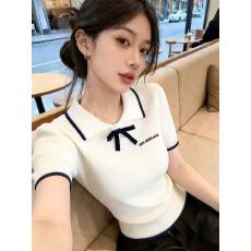 批发学院风白色立体蝴蝶结<b class='q'>短袖</b>针织衫女2026夏季新款内搭显瘦打底上衣