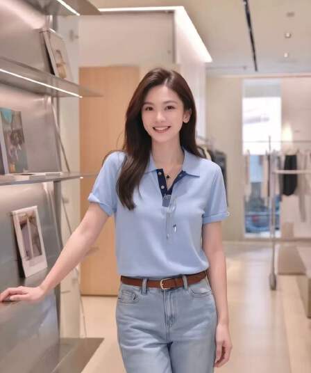 2026 여름 새로운 캐주얼 느긋한 바람 배색 폴로 칼라 반팔 티셔츠 하늘색 슬림해 보이는 다용도 빅 사이즈 맨위