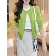 批发绿色假两件<b class='q'>针织</b><b class='q'>开衫</b>女秋季2026新款洋气减龄百搭外套圆领长袖上衣