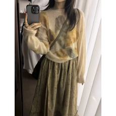 批发欧货马海毛羊驼毛绵羊毛慵懒风晕染花朵针织衫软糯套头毛衣上衣