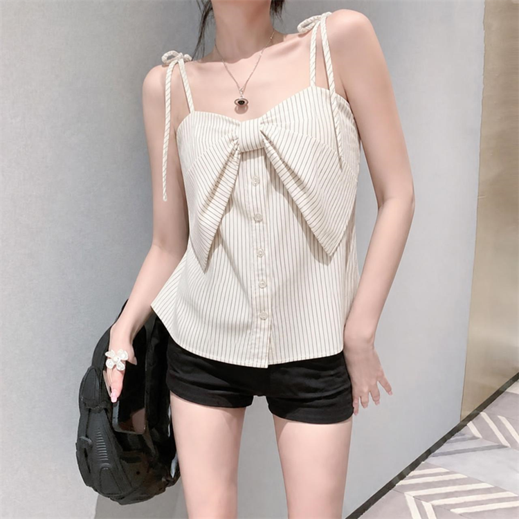 BY29390# 氛围感清新蝴蝶结条纹吊带  服裝批發女裝批發服飾貨源