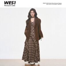 批发8.3新品WESTAYONE 麂皮西装外套女2026新款小个子+格纹连衣裙