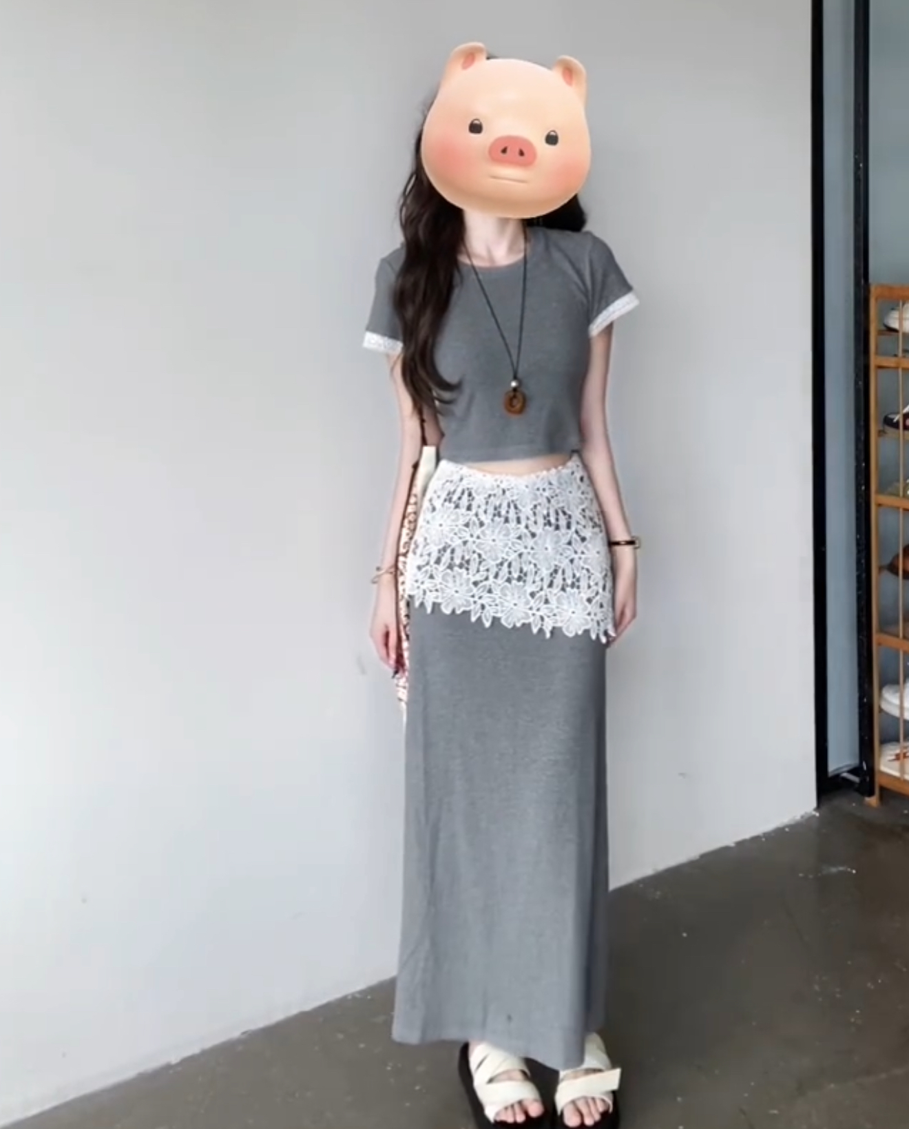 FA34472# 新款夏韩系修身气质小个子独特设计感短袖蕾丝拼接半身裙套装 服裝批發女裝批發服飾貨源
