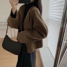 批发2025秋冬<b class='q'>新款</b>呢子大衣短款高端小个子短款毛呢外套+半裙两件套