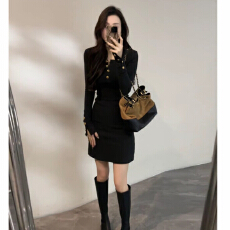 批发大婷婷冬季新款显瘦气质复古长袖小众短裙百搭打底连衣裙