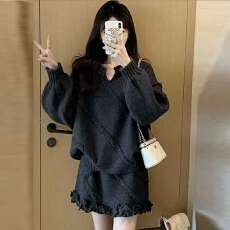 批发2025年慵懒风毛衣套装女深冬穿搭针织上衣半身裙两件套<b class='q'>大码</b>套装