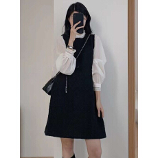 批发小香风编织背心裙2025秋季新品韩版百搭气质连衣裙雪纺衬衣两件套