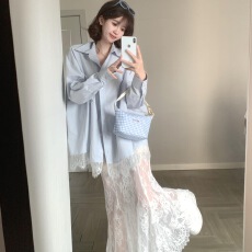 CallmeEar// 冰岛慕斯宽松百搭蕾丝衬衫/显瘦长款蕾丝半身裙
