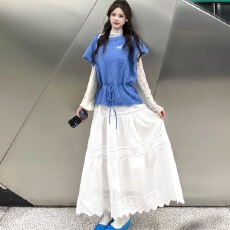 批发温柔慵懒风蓝色韩系软糯上衣坎肩叠穿<b class='q'>针织衫</b>背心马甲套头毛衣女春