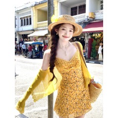 批发夏季新款时尚显瘦韩国chic 蓝莓花野Ⅱ 纯欲蕾丝度假碎花短裙