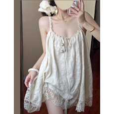 批发夏季新款小个子亚麻蕾丝吊带<b class='q'>连衣裙</b><b class='q'>露背</b>海边度假法式吊带<b class='q'>连衣裙</b>