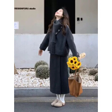 批发韩系搭配一整套冬装灰色毛呢外套高级感小香风半身群两件套<b class='q'>裙</b>装女