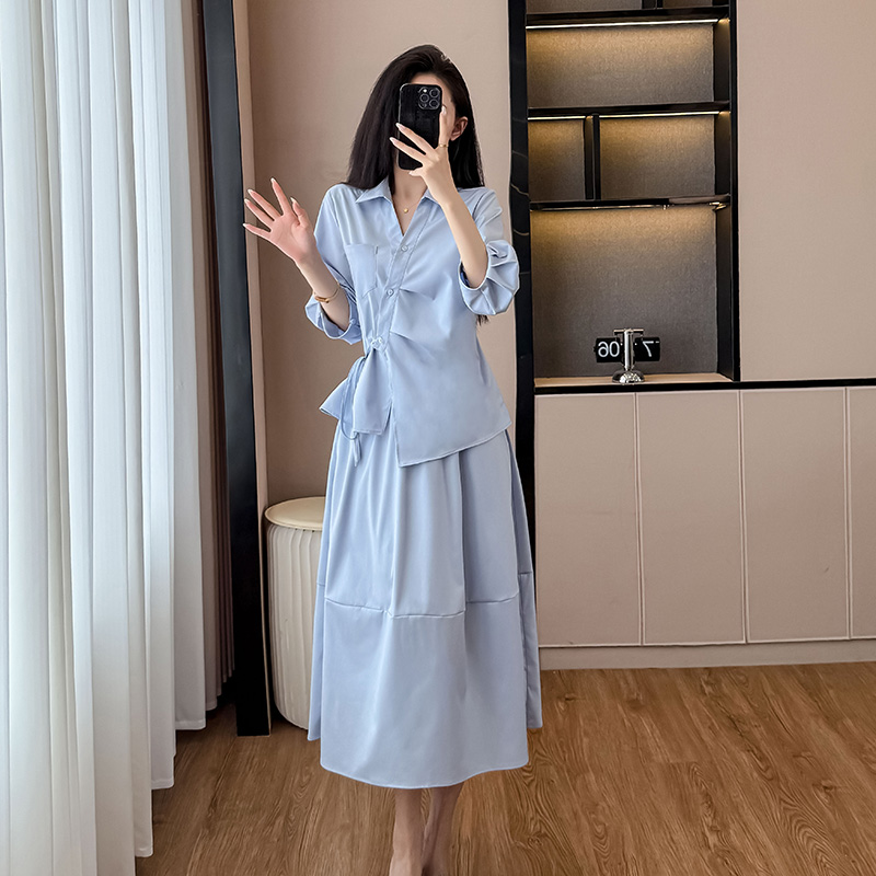 RY1803# 实拍大方得体穿搭一整套春秋正式场合盐系轻熟衬衫半身裙两件套