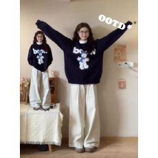 批发小雪人慵懒风毛衣女秋<b class='q'>冬</b>圆领宽松软糯设计感内搭打底套头针织上衣