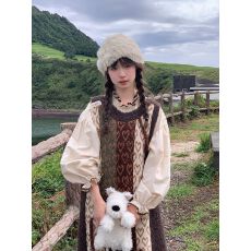 批发秋冬季复古小众美拉德穿搭流苏针织背心连衣裙女古着裙子