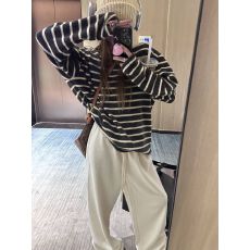 批发针织条纹长袖毛衣女秋冬小众新款内搭休闲慵懒宽松chic打底衫上衣