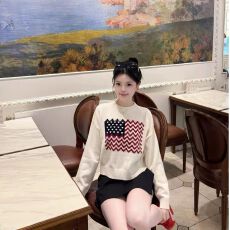 批发一眼街拍美女复古圆领刺绣长袖针织毛衣秋季百搭美式显瘦<b class='q'>休闲</b>上衣