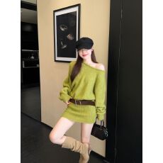 批发圆领慵懒风针织厚款<b class='q'>薄款</b>毛<b class='q'>针织衫</b>网红套头显瘦连衣裙