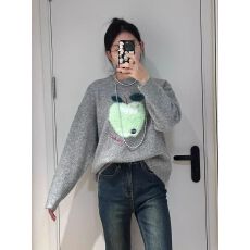 小众设计感百搭个性苹果提花针织衫秋冬简约圆领长袖套头减龄毛衣