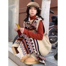 批发菱格提花针织背心<b class='q'>连衣</b>裙女秋冬东北大衣内搭慵懒风马甲毛衣<b class='q'>长裙</b>子