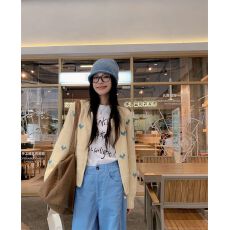 批发韩系少女感爱心提花<b class='q'>针织衫</b>小外套女春秋2025新款洋气减龄毛衣<b class='q'>开衫</b>