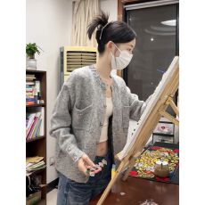 批发灰色开衫针织衫女早秋季穿搭韩系<b class='q'>短款</b>百搭小香风长袖外搭上衣外套