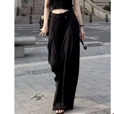 设计感甩带西装阔腿裤女2026新款今年流行爆款小个子拖地长裤