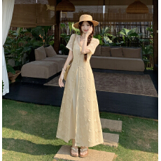 批发大码胖MM新中式穿搭钩花镂空<b class='q'>连衣裙</b>子女春夏新款高级感气质长裙子