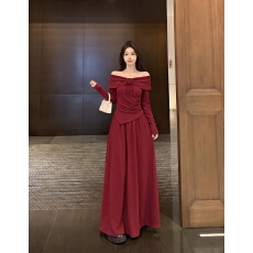 批发胖mm<b class='q'>礼服</b>裙秋冬针织法式高级感气质婚礼敬酒服新娘红色订婚<b class='q'>连衣裙</b>