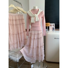 批发粉紫色蛋糕长裙女2025秋季新款韩系甜美风a字<b class='q'>百搭</b>半身裙