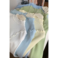 批发蓝色木耳边针织<b class='q'>打底衫</b>女2025秋冬新款半高领修身内搭上衣