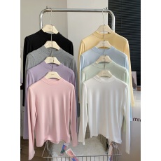 批发2025秋冬新款半高领加绒打底衫女保暖内搭高级感立领罗纹磨毛上衣