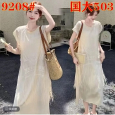 批发大码女装高级感气质减龄温柔风流苏<b class='q'>连衣</b>裙宽松显瘦遮胯藏肉<b class='q'>长裙</b>薄