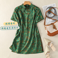 批发国风新中式时尚气质印花连衣裙复古宽松显瘦高端香云纱改良旗袍