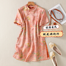 批发国风新中式时尚气质印花<b class='q'>连衣裙</b>复古宽松显瘦高端<b class='q'>香云纱</b>改良旗袍