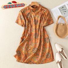 批发国风新中式时尚气质印花<b class='q'>连衣裙</b>复古宽松显瘦高端<b class='q'>香云纱</b>改良旗袍