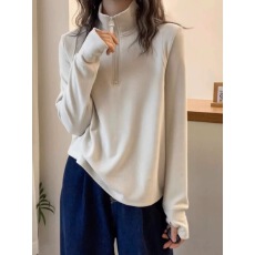 批发欧货套头立领德绒卫衣<b class='q'>女</b>春秋2025新款显瘦修身百搭慵懒风长袖上衣