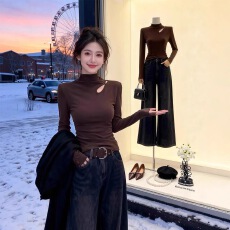 批发半高领<b class='q'>镂空</b>磨毛加绒保暖内搭打底<b class='q'>衫</b>女秋冬设计感修身气质长袖上衣