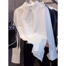 批发白色叠穿知性风尖领衬衫女秋冬内搭打底衬衣设计感小众加绒上衣