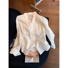 批发法式气质简约百搭白色V领长袖衬衫男女春<b class='q'>秋</b>薄款宽松休闲显瘦衬衣