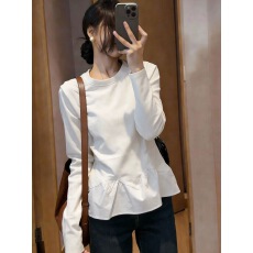 批发春季今年流行韩版<b class='q'>长袖</b>t恤柔软亲肤套头打底衫纯色百搭设计感上衣